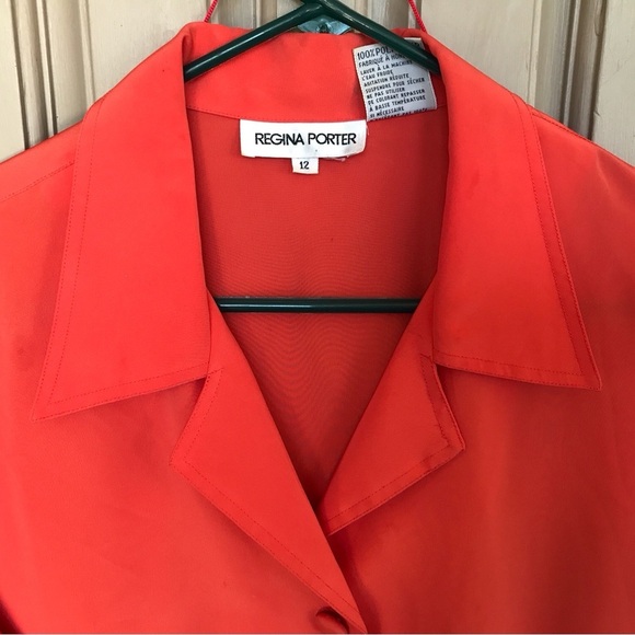 Regina Porter Sz12 Blouse Covered Buttons Long Sleeves Cuffs/Collar Orange Polye - Picture 7 of 8